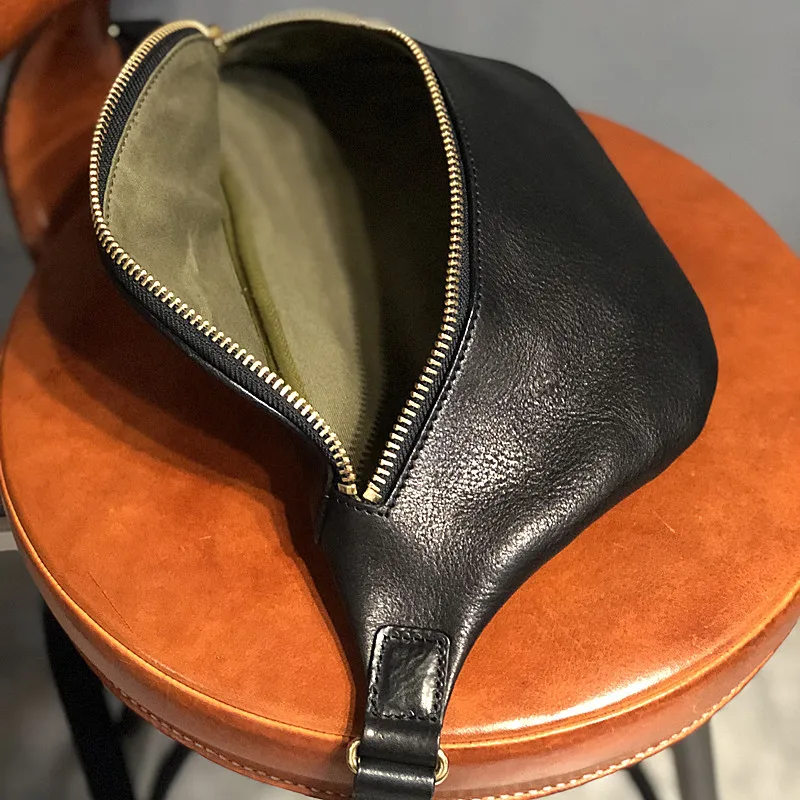 Casual luxury real leather men black chest bag high quality natural first layer cowhide multifunctional shoulder bag waist pack
