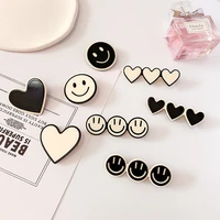 2022 new korean acrylic black white smiling face heart hair clips for girl cute lucky small one line hairpin fashion accessories