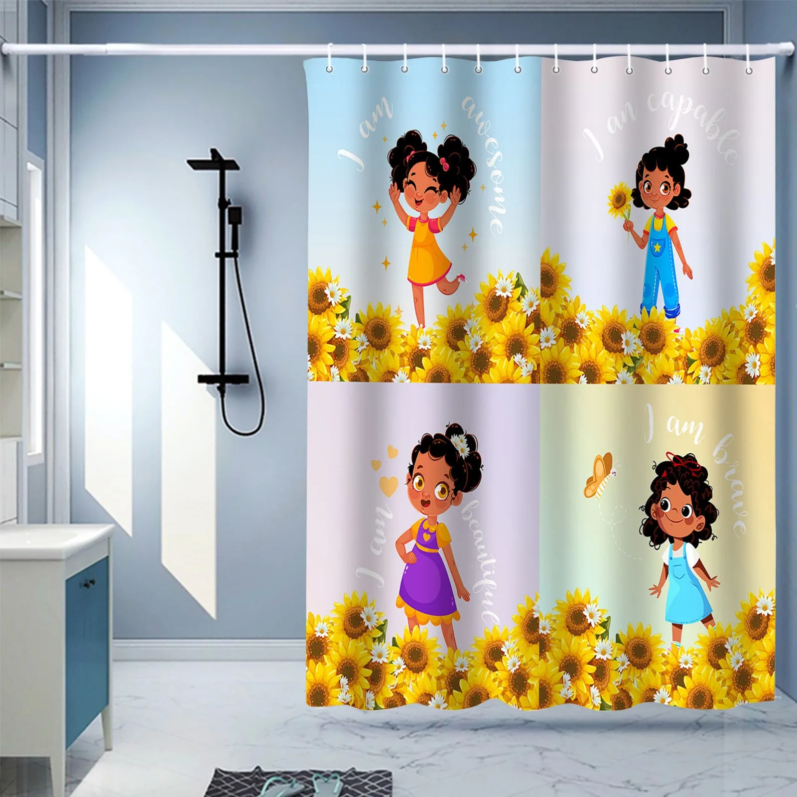 

Bath Plastic Curtains for Bathroom Bathroom Shower Curtain Little Girl Smile Sunflower Shower Curtain Bathroom Toilet Waterproof