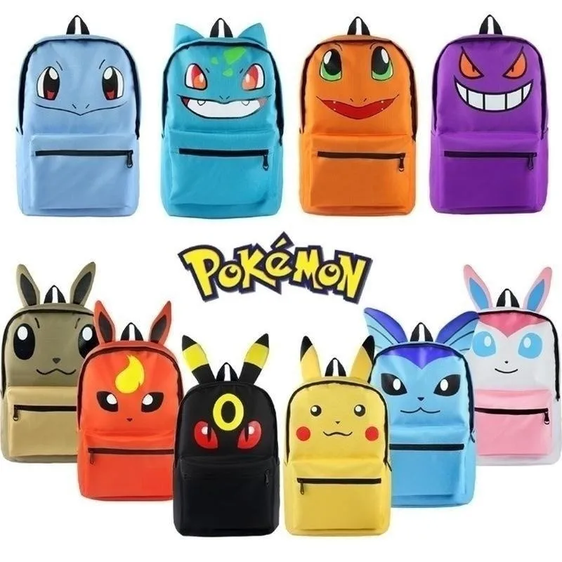 New Anime Pokemon Pikachu Nylon Backpack Squirtle Eevee Bulbasaur Students Shoulders Bag Cartoon Pocket Schoolbag Laptop Bag