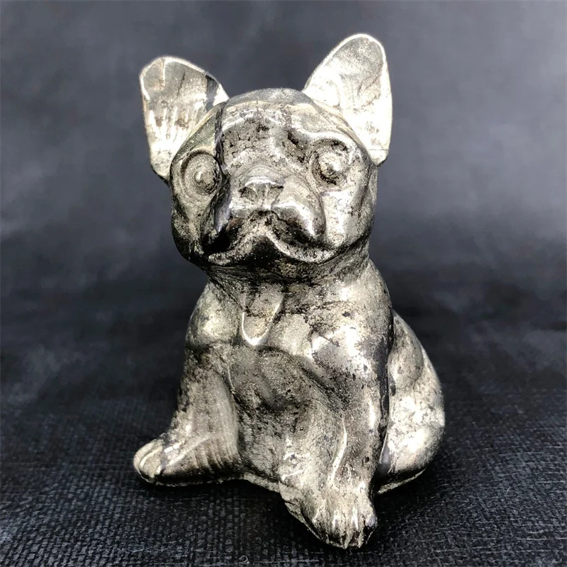 

5.7cm Natural Pyrite Crystal French Bulldog Carving Polished Quartz Healing Stones Gemstones Home Decoration 1pcs