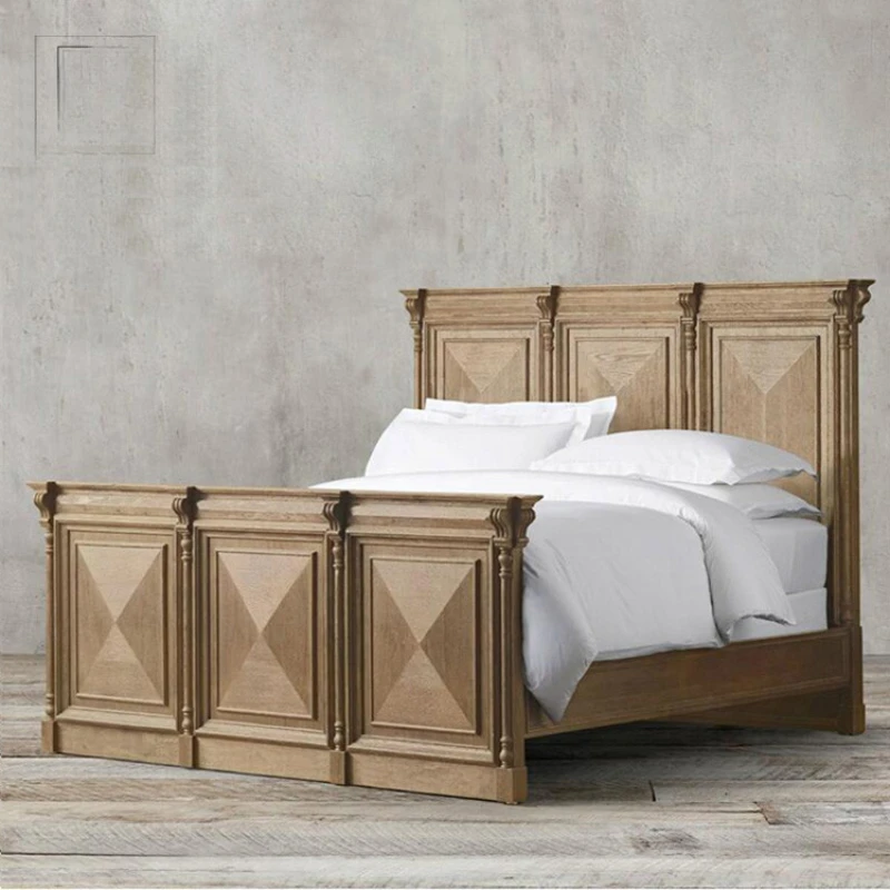 

Customized American country solid wood bed, double bed 1.8m matrimonial bed, French vintage old bedroom, 1.5m bed, oak furniture
