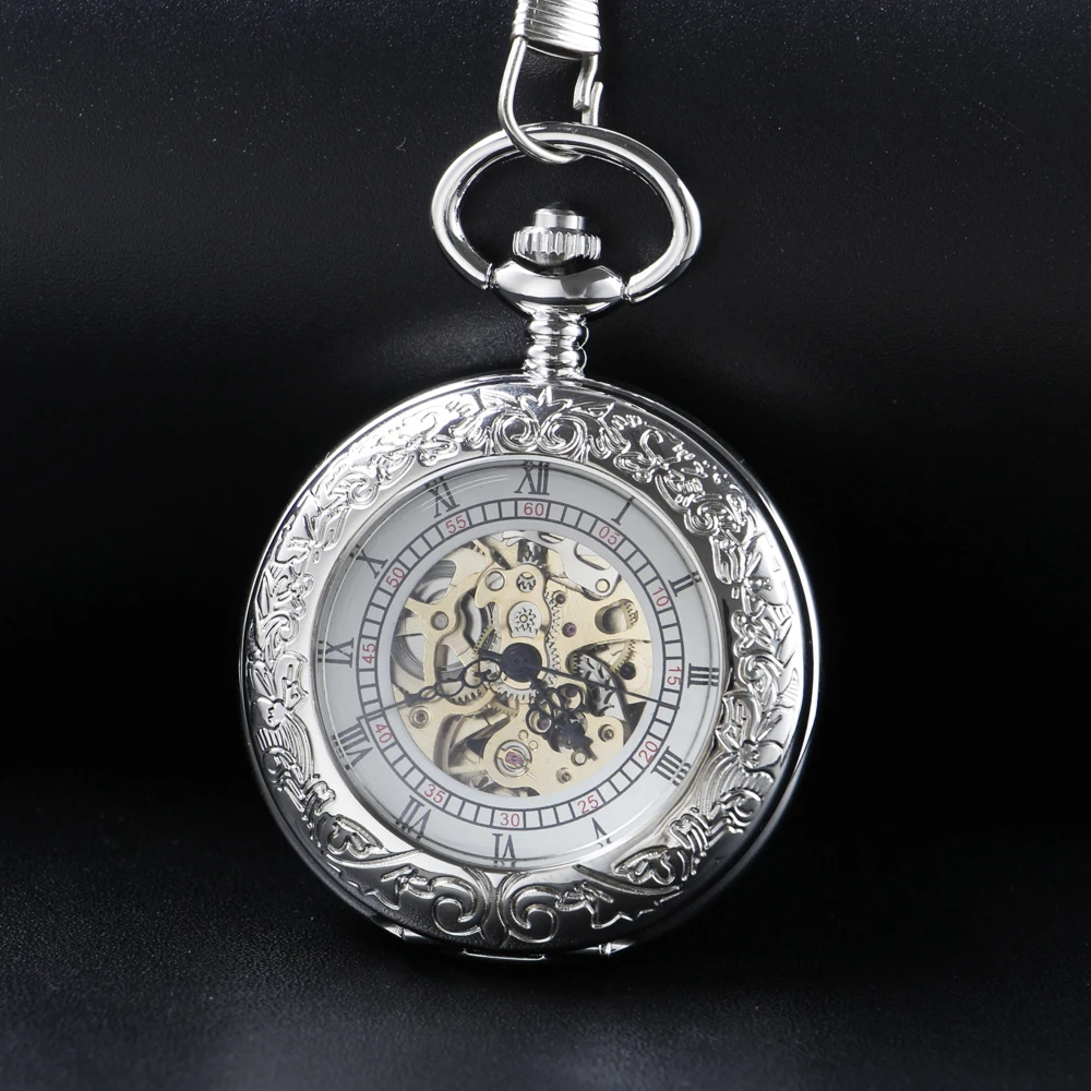 Carved Silver Gold Mechanical Pocket Watch High Quality Unisex Necklace Pendant Jewelry Gift for Men and Women Religio Masculino