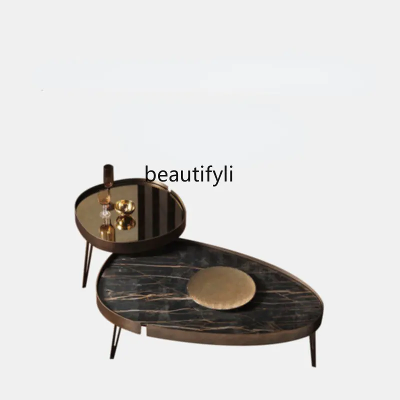 

yj Italian Style Light Luxury Stone Plate Tea Table Side Table Combination Living Room Modern Minimalistic Creative Furniture