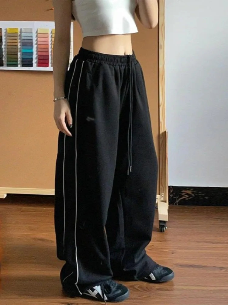 HOUZHOU винтажные мешковатые черные теплые спортивные штаны женские Y2k в полоску