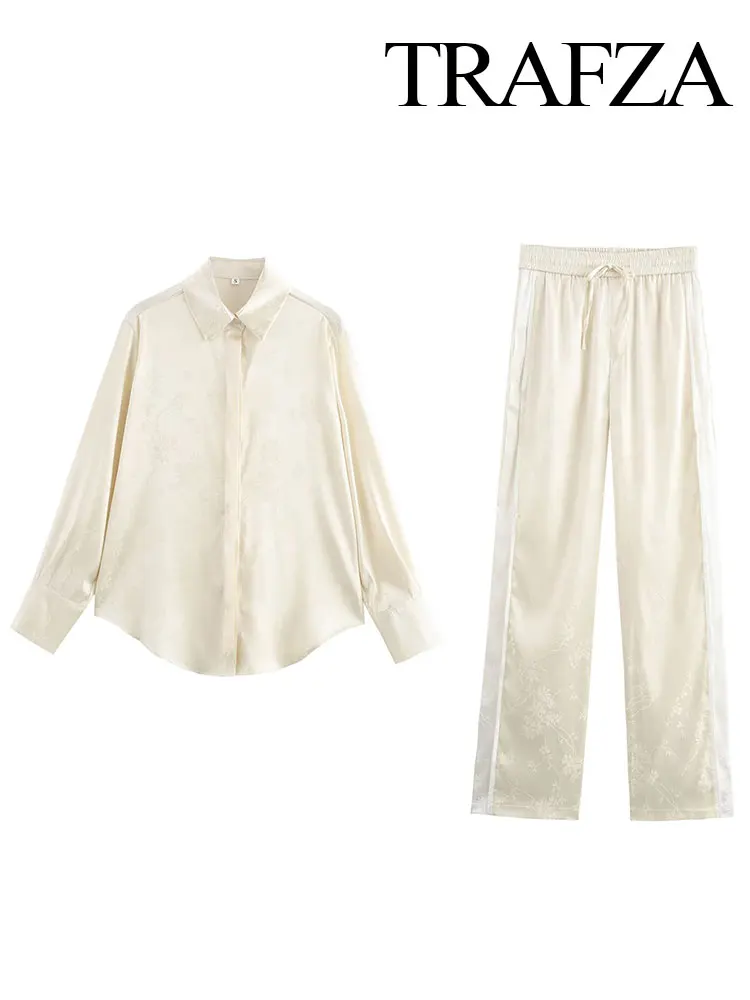 Женский жаккардовый брючный костюм TRAFZA рубашка с длинным рукавом и длинные брюки