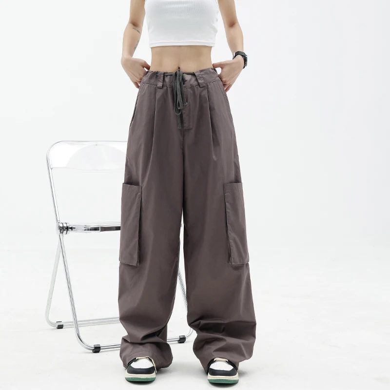 Autumn New Large Pocket Loose Overalls Fashionable Women Japanese Loose Drawstring Elastic Waist Wide Leg Casual Pants