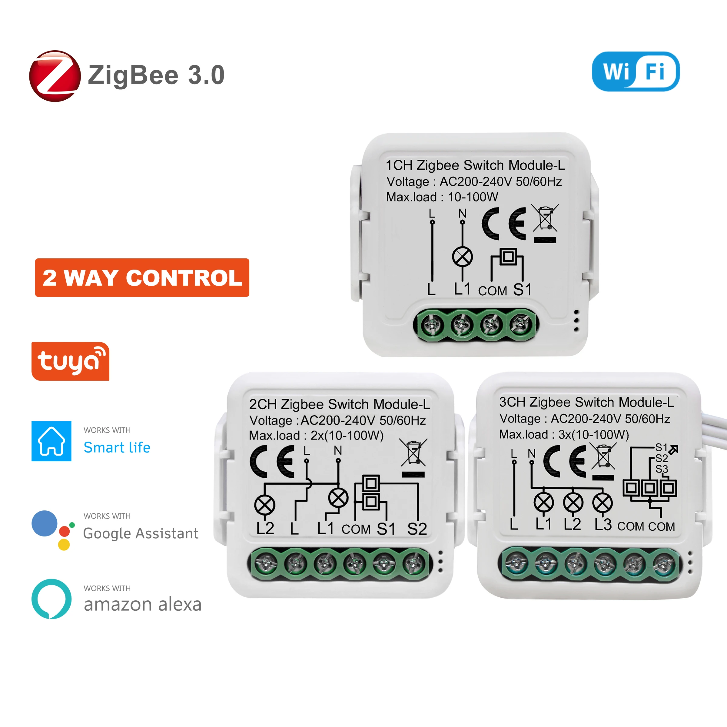

Tuya ZigBee 3.0 Smart Switch Module No Neutral Wire Required Smart Home DIY Light Breaker Works with Alexa Google Home