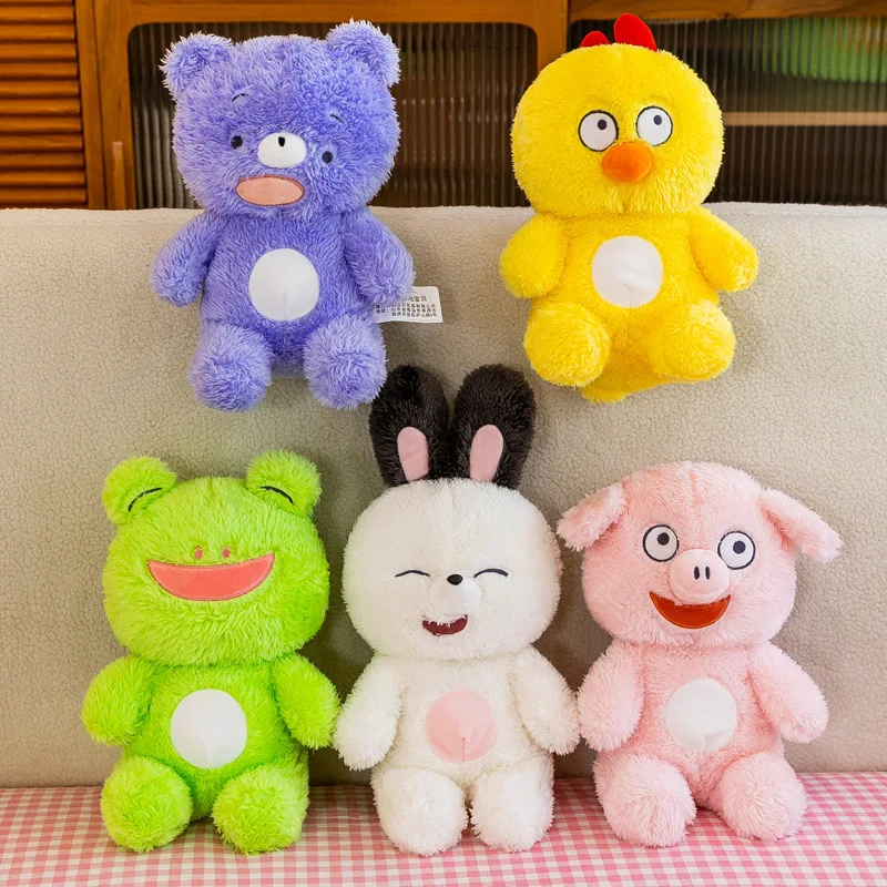 

25cm Kawaii's Funny Animal Plush Doll Cute Little Yellow Chicken Powder Pig Bear Frog Rabbit Children's Gift Toy Throw Pillow