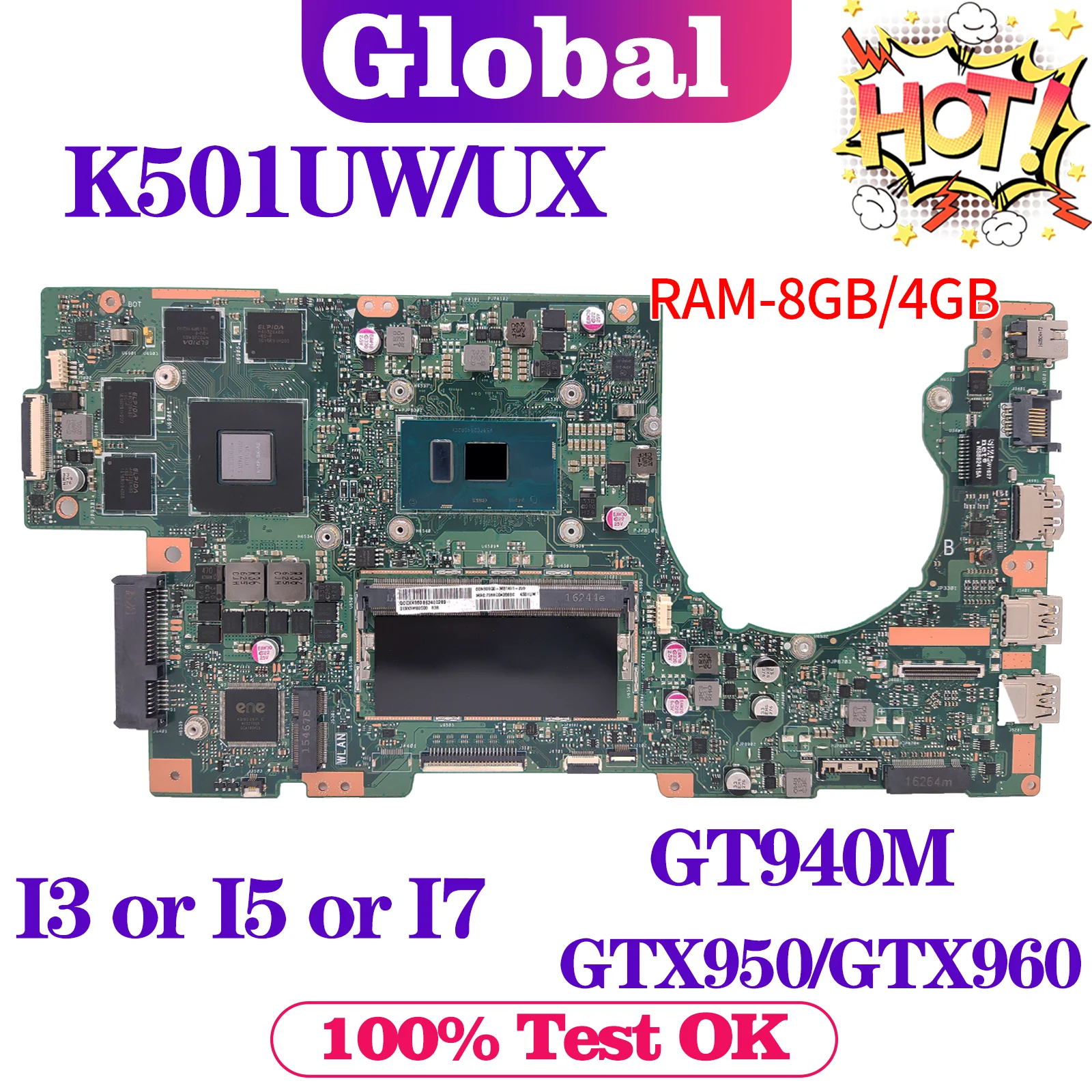 KEFU ноутбук U5000 Материнская плата ASUS K501UQ K501UX K501UW K501UB K501UXM K501U A501U материнская для