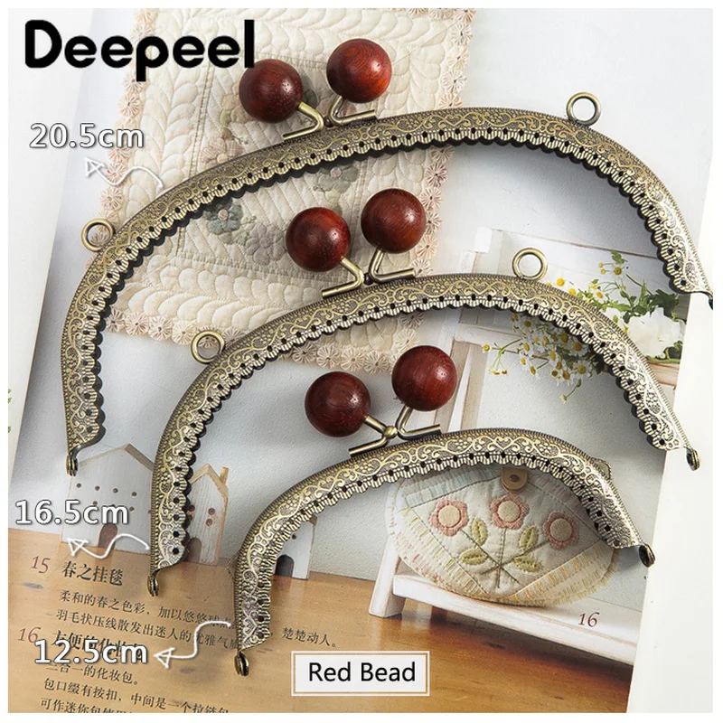 2pcs 12.5/16.5/20.5CM Wood Bead Head Metal Embossed Purse Frame for Bag Handles Wallet Kiss Clasps Diy Hardware Sewing Accessory | Багаж и