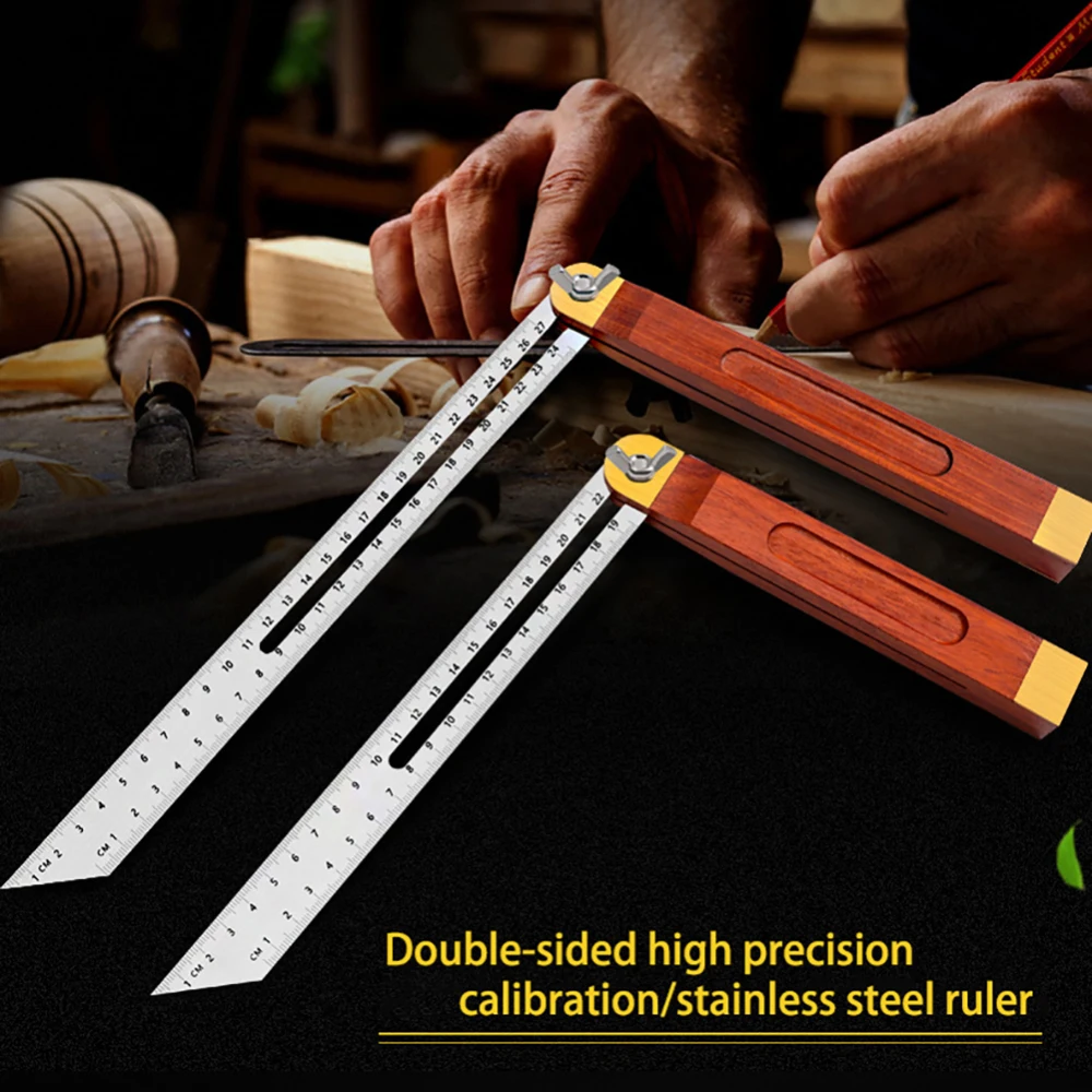 

Stainless Steel Mahogany Measuring Tool 360 degree Woodworking Rotatable Square Angle Ruler With Multi-Functional Protractor