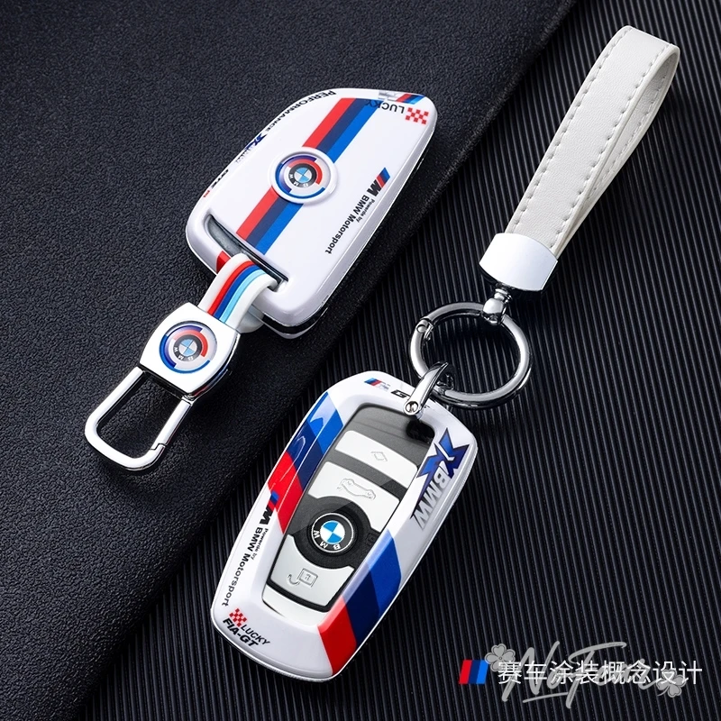 Фото Чехол для автомобильного ключа в гоночном стиле для BMW F20 F30 G20 F31 F34 F10 G30 F11 X3 F25 X4 I3 M3 M4 G05 X5 1 3 5 7 с наклейками №1