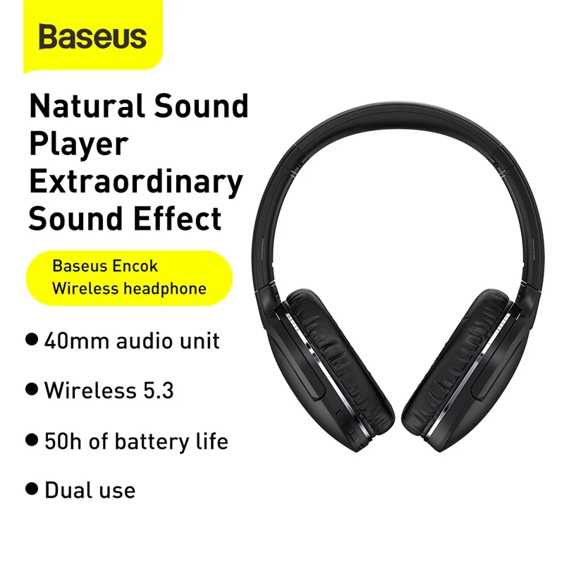 

Беспроводные Bluetooth-наушники Baseus D02 Pro, Hi-Fi стереонаушники, Складная спортивная Гарнитура с аудиокабелем для планшета iphone