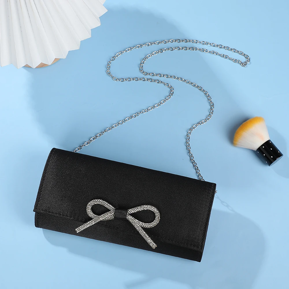 Высококачественный Однотонный Вечерний Клатч Со Стразами И Бантом Модный Дизайн