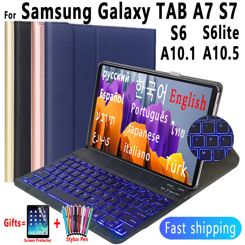 

Чехол с клавиатурой с подсветкой для Samsung Galaxy Tab A7 S6 Lite A6 A 10,1 2016 2019 10,4 S7 10,1 S5E русская испанская клавиатура