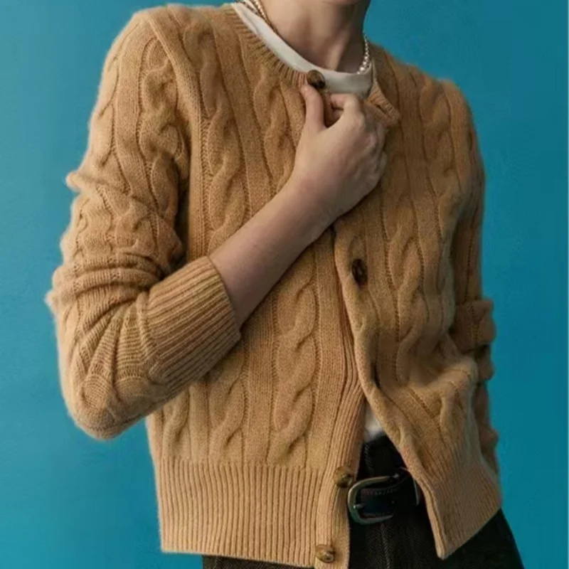 Ленивый вязаный крючком пуловер из 100% чистого кашемира с высоким воротником