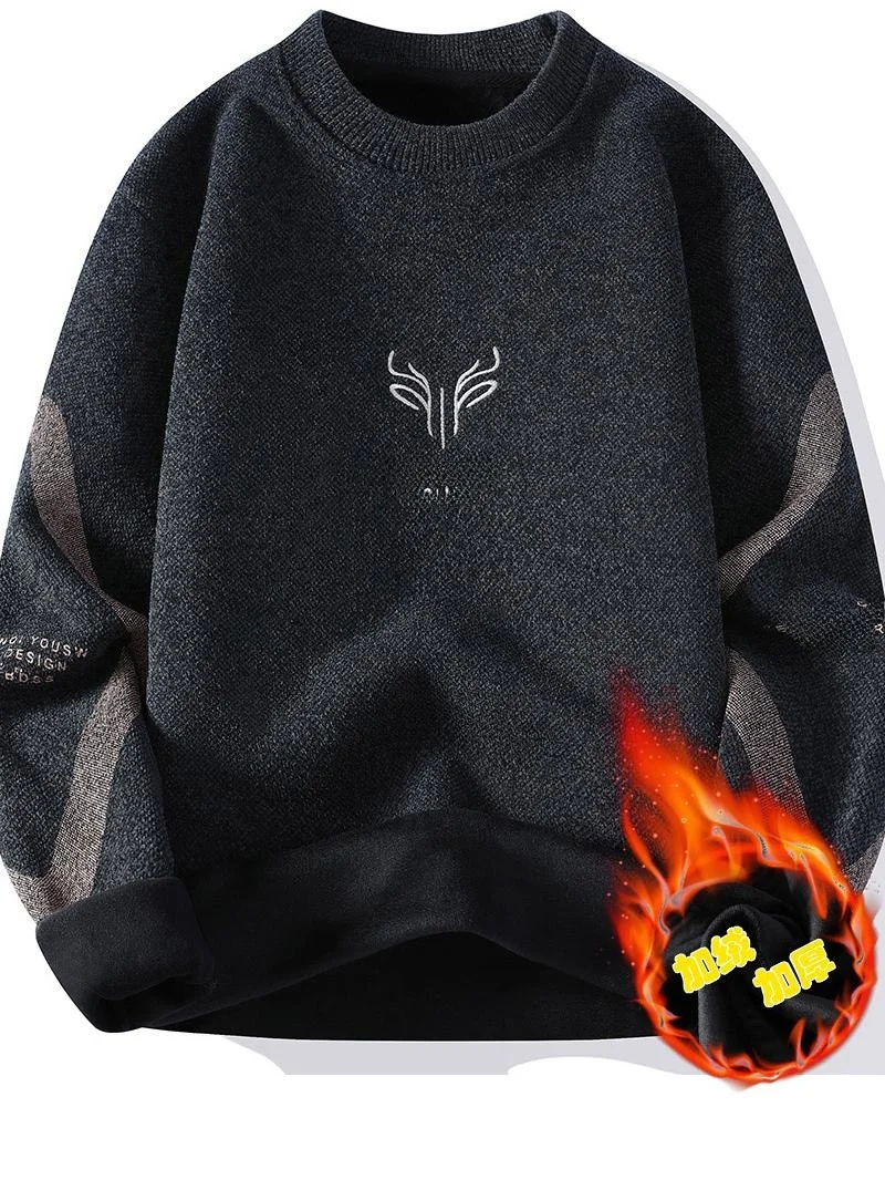 Teenagers Fleece-lined Thickened Sweater Boys Autumn and Winter 2 to 5 Years Old Junior High School Students 3 Older Child...