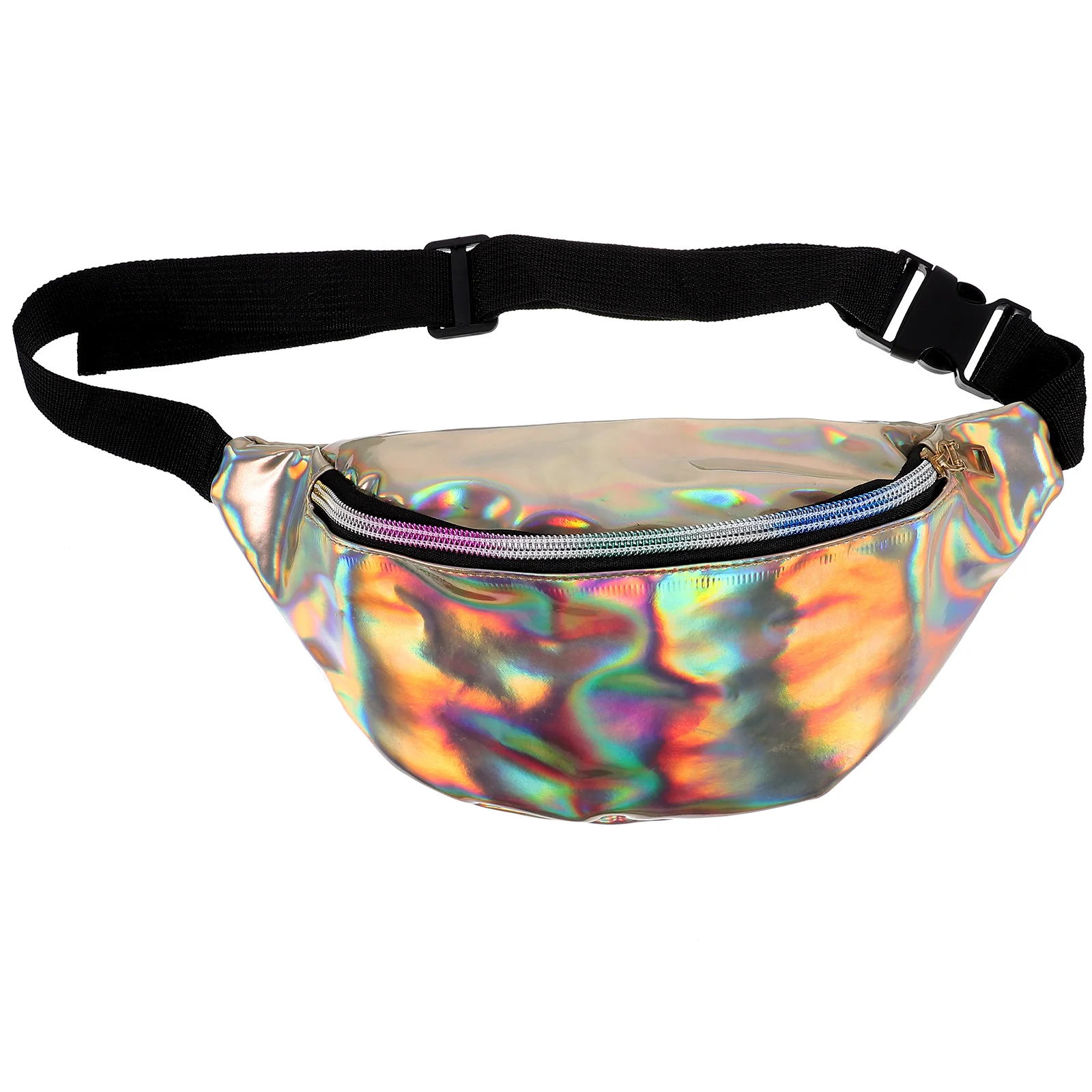 

Fashion Holographic PU Shinning Fanny Pack Waist Packs for Women Girls (Gold)