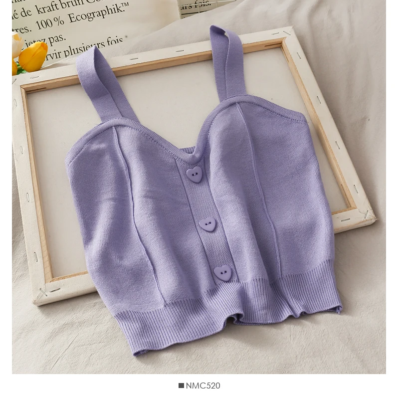 

ITOOLIN Новинка уличная одежда весенние женские милые кроп-топы Y2K милые пуговицы V-образный вырез без рукавов женский сексуальный короткий топ