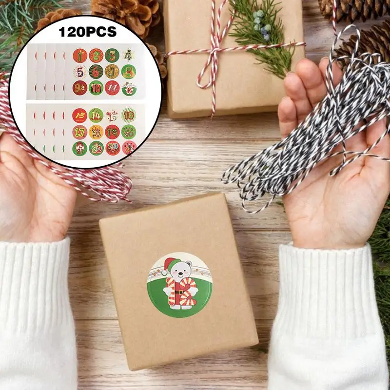 

120pcs 1-24 Christmas Advent Christmas Number Sticker Cookies Christmas Sealing Sticker DIY Gifts Posted Baking Decoration