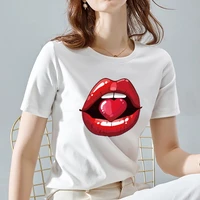 womens t shirt lip print series all match womens shirt slim t shirt ladies summer o neck short sleeve street fashion top
