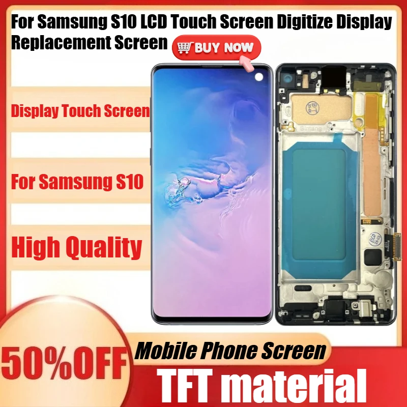 Фото Новый TFT-дисплей S10 с рамкой для Samsung S10, сенсорный экран LCD, дигитайзер SM-G973F/DS G973, замена экрана №1
