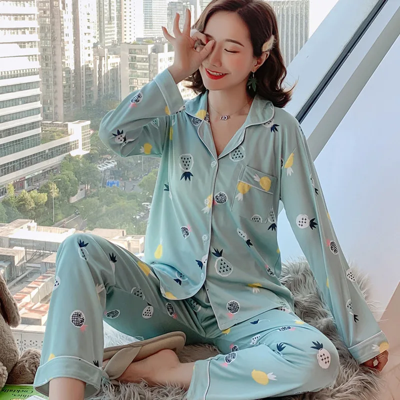 SP&CITY Cartoon Cute Patterned Cotton Long Sleeve Pajamas Suit Women’s Korean Fashion Breathable Sleepwear Spring Autumn Pajamas