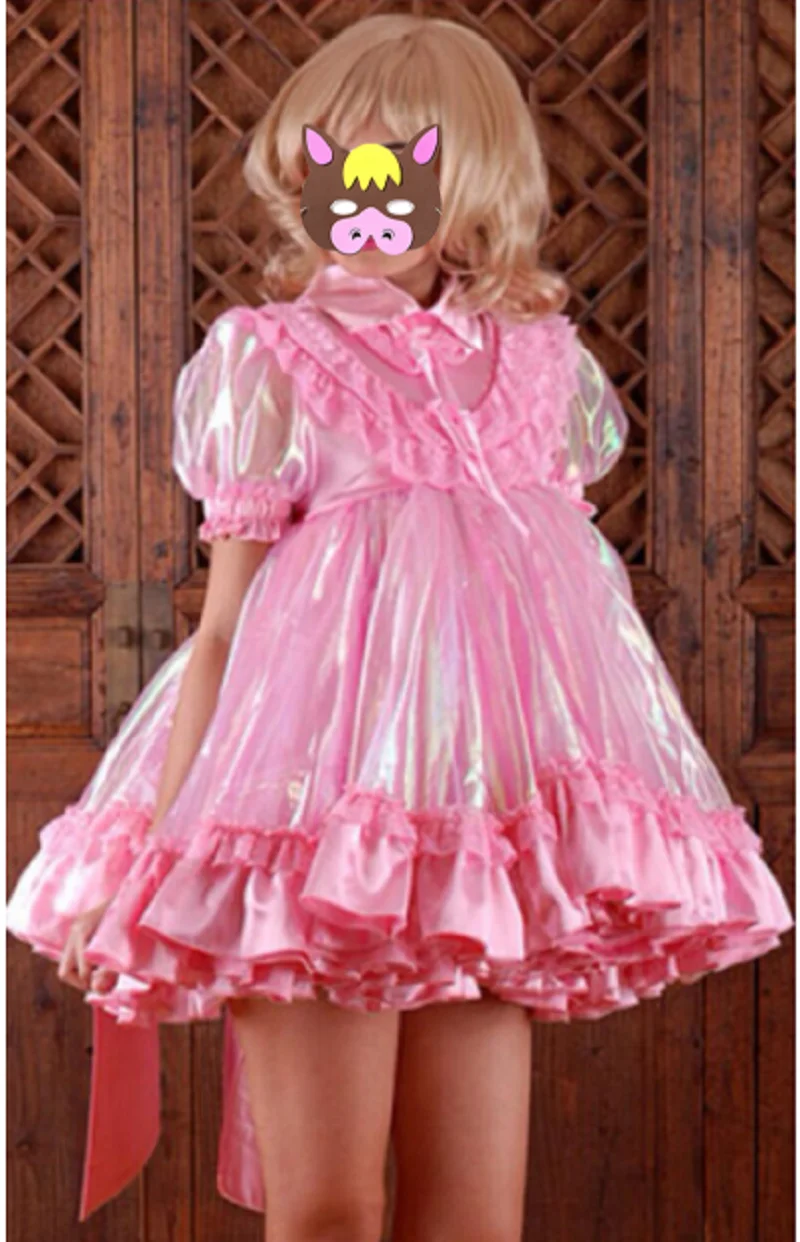 

French Maid Satin Small Lapel Shoulder Bubble Sleeve Organza Mini Fluffy Skirt Cross Skirt Sissy Role-playing Custom