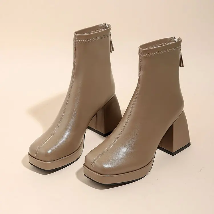 

Сапоги новые женские сапоги на высоком каблуке Модные женские кожаные сапоги на молнии сзади кожаные сапоги на высоком каблуке женские кор...