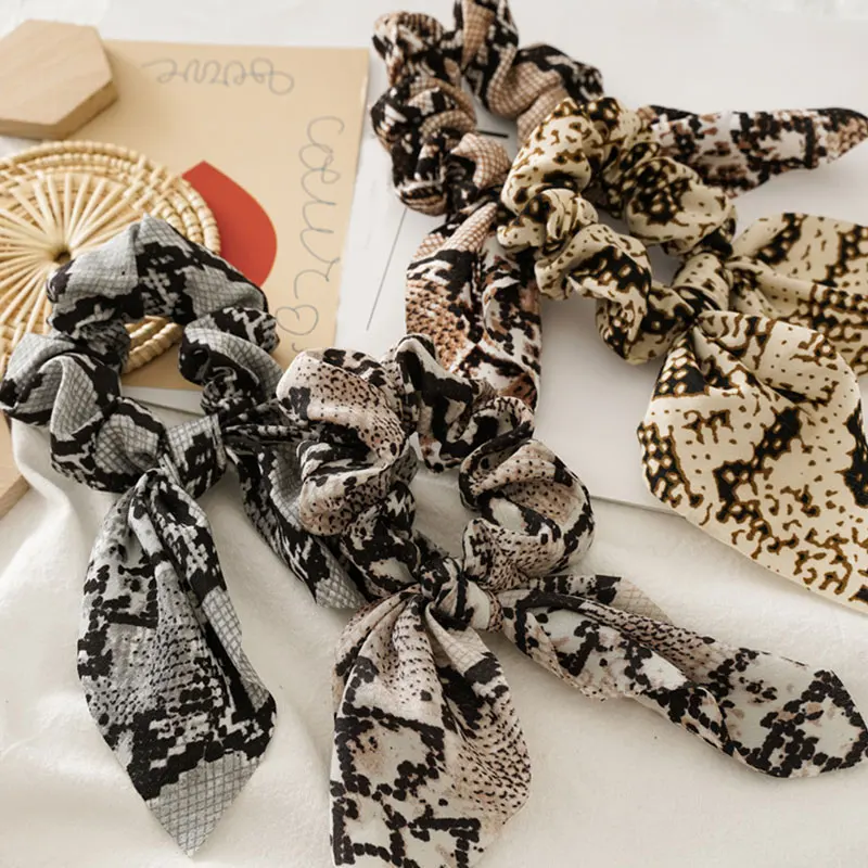 

Leopard Bow Scrunchies For Woman Girls Printed Floral Hair Tie Rabbit Elastic Hair Band Ponytail Holder Hair Accessories Trendy