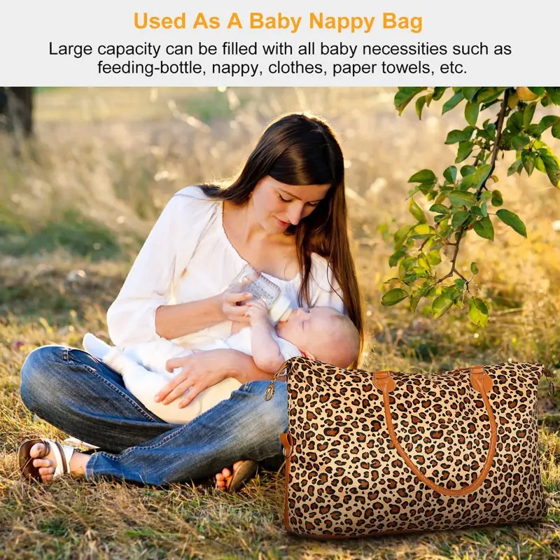 Women Duffle Bag Travel Weekend Tote Bags  Leopard Grain