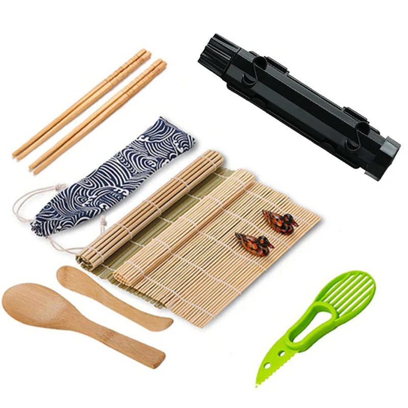

1Set Of Sushi Maker Set Sushi Mold Roller Kit Vegetable Meat Rolling Bamboo Mat DIY Kitchen Tool Accessories