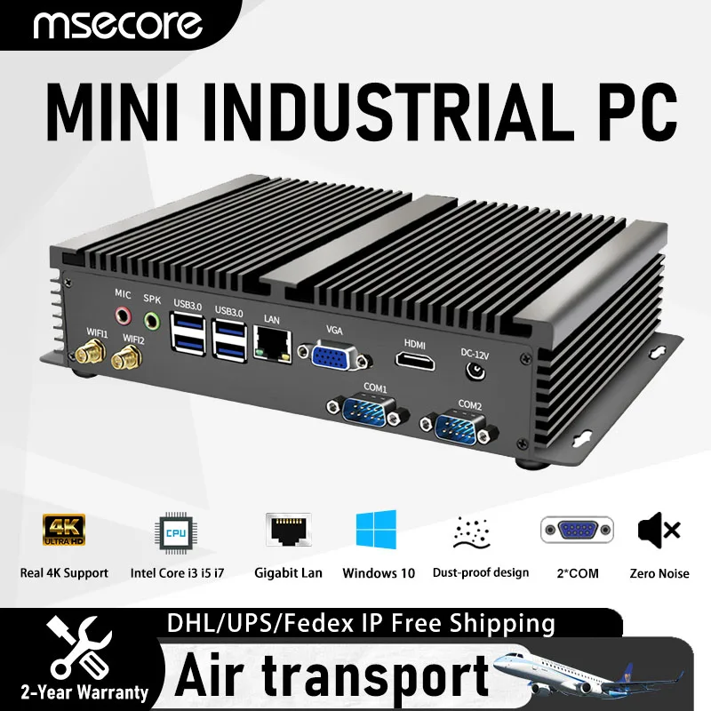 MSECORE  MK200 Fanless Industrial Mini PC Windows 10 Intel Core i3 i5 i7 Portable Computer linux HTPC 6xCOM 7*USB WiFi HD VGA