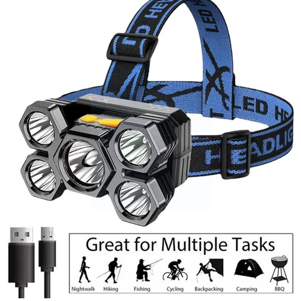 

Led Lamp Strong Bright -mounted Flashlight Portable Light Rechargeable Waterproof For Outdoor Fishing Camping H F8q0