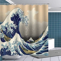 hokusai great wave shower curtain fabric ocean boat japan mount fuji shower curtains set with hooks art shower curtain artwork