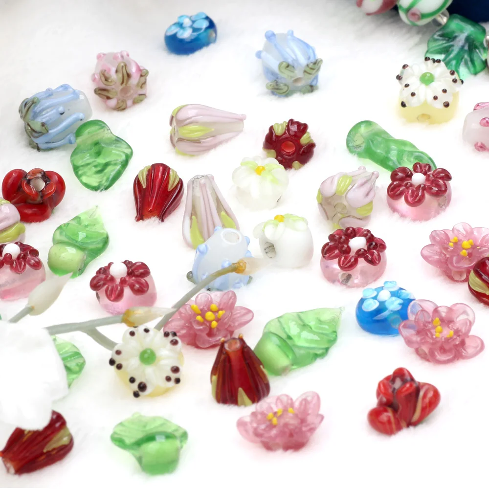 Традиционные ремесла 4 шт./лот, цветы, ручная работа, стеклянные бусины для шарма, браслеты/серьги/ожерелье, сделай сам, изготовление ювелирных изделий