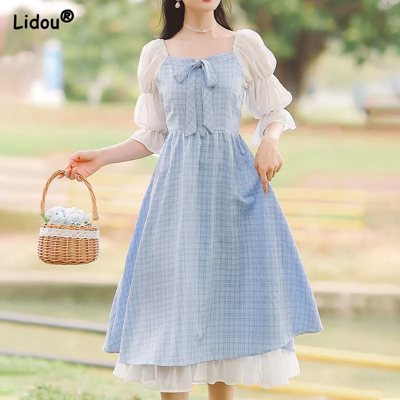 

Женское шифоновое платье-трапеция Young Style, Элегантное летнее платье с квадратным вырезом, короткими рукавами-фонариками, цветочным принтом ...