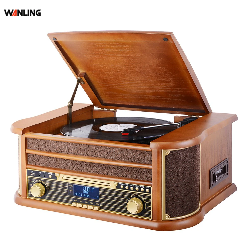 

Phonograph Music center VINYL RECORD PLAYER WITH external speakers, CD player, USB SD Cassette play& record, Radio