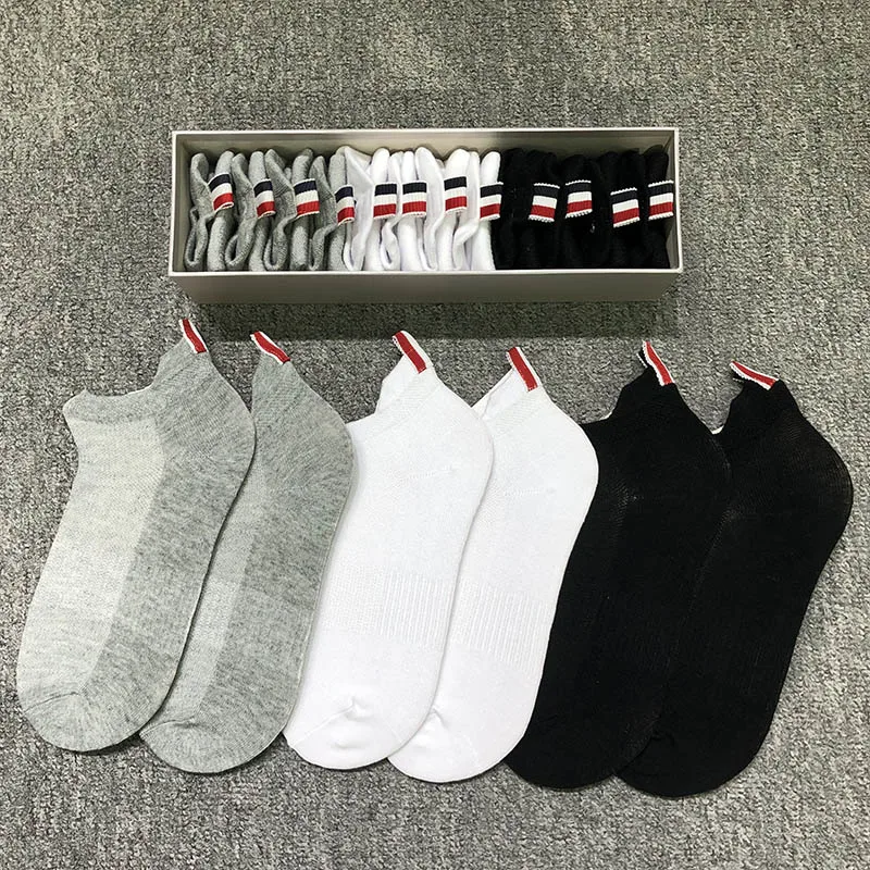 6 pairs of tb short socks solid color simple men and women short tube low socks tide brand breathable boat socks