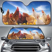 funny chickens in the field blue sky pattern car sunshade rooster auto sunshade for car gift for chicken lover car windshield
