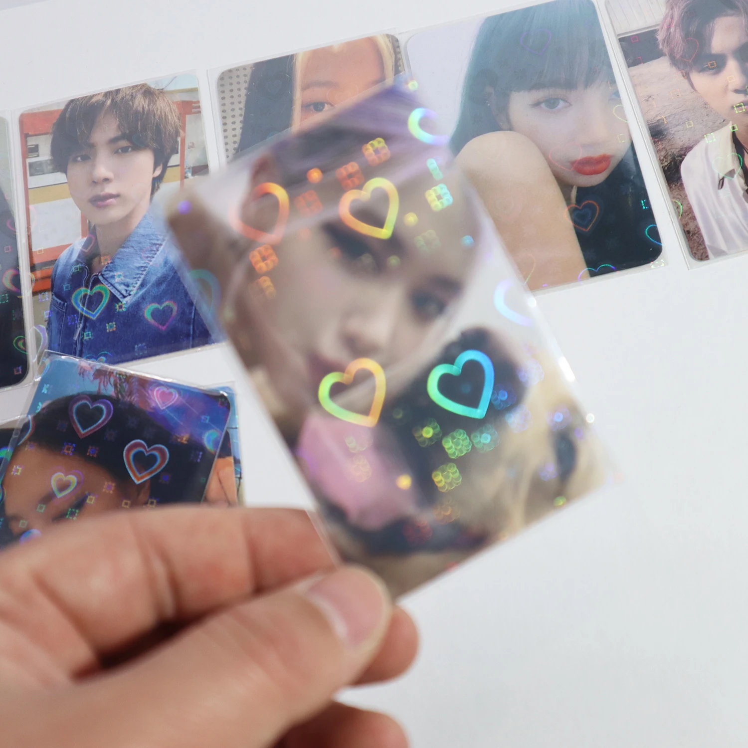 100ct Sweet Heart Foil Spark Shining Laser Clear Photo Holo Card Sleeves Korea KPOP Holographic Protector TCG Shield Cover |