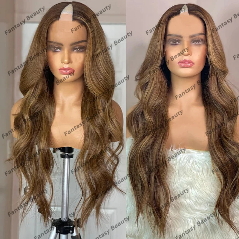 Парик женский с эффектом балаяж свободные натуральные светлые волосы V-образным