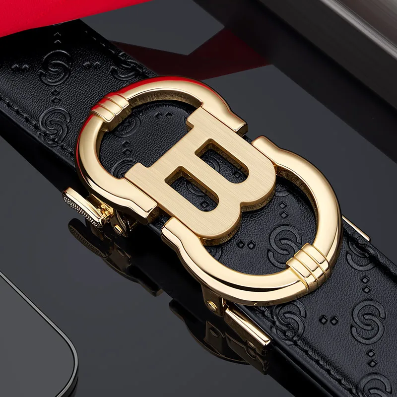 Men's cowhide fashion belt with automatic buckle business belt, versatile and personalized belt