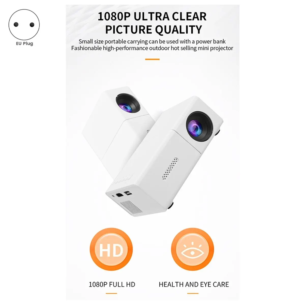 Фото Портативный мини-проектор BABQ LED: компактный проектор для домашнего кинотеатра, легкий и удобный для переноски, с вилкой стандарта ЕС №3
