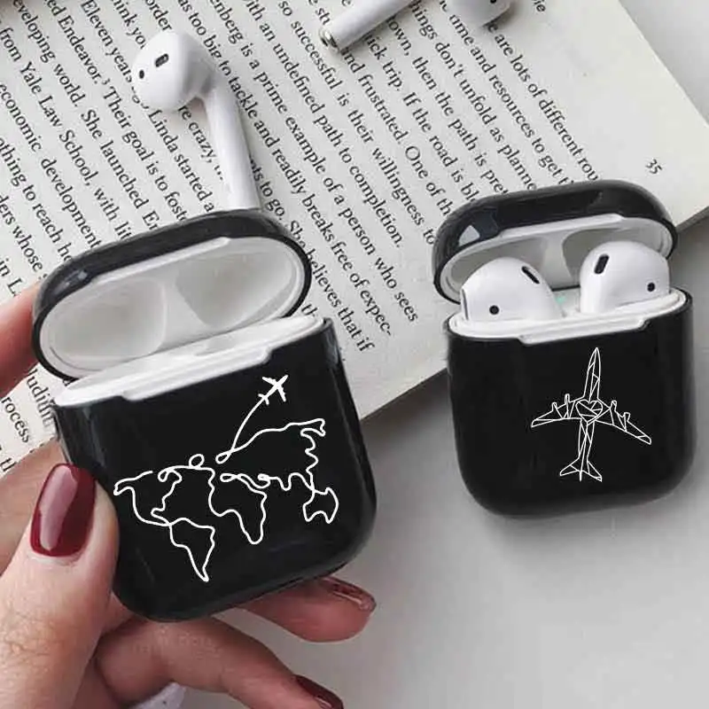 Жесткий Чехол для наушников Apple Airpods чехол с милой картой мира путешествия черный