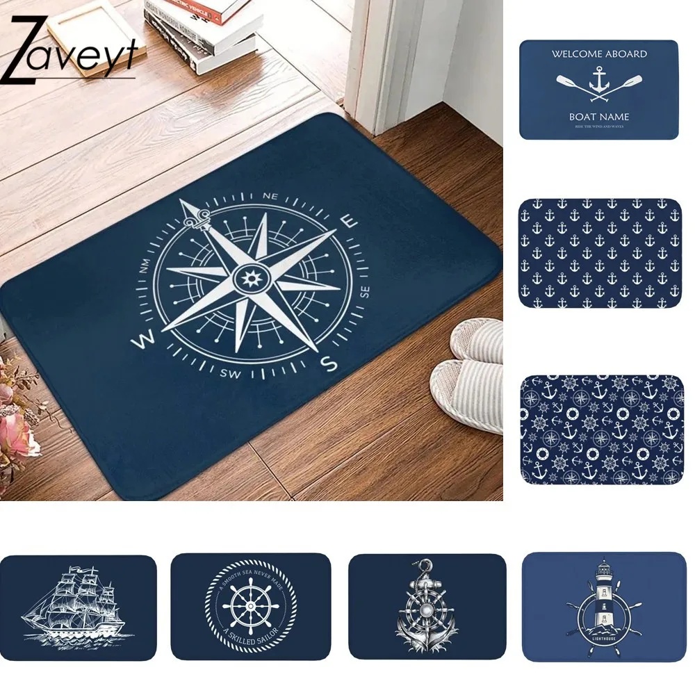

40x60cm Vintage Nautical Compass Doormat Mat Anti-Slip Captain Anchor Boat Bathroom Kitchen Balcony Rug Carpet Entrance Footpad