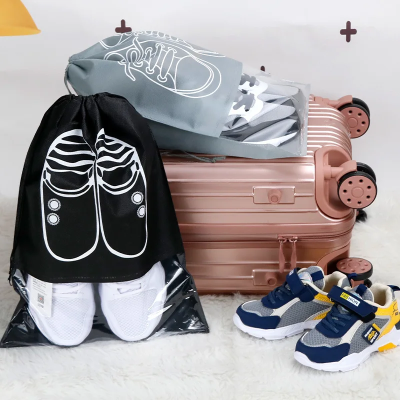 5pcs Drawstring Shoes Storage Bag Closet Organizer Non-woven Travel Portable Bag Waterproof Dustproof Pocket