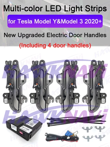 Обновленные умные встроенные электрические дверные ручки с цветными светодиодными лампами для Tesla Model 3 Y 2018-2023, автоматически открывающаяся ручка
