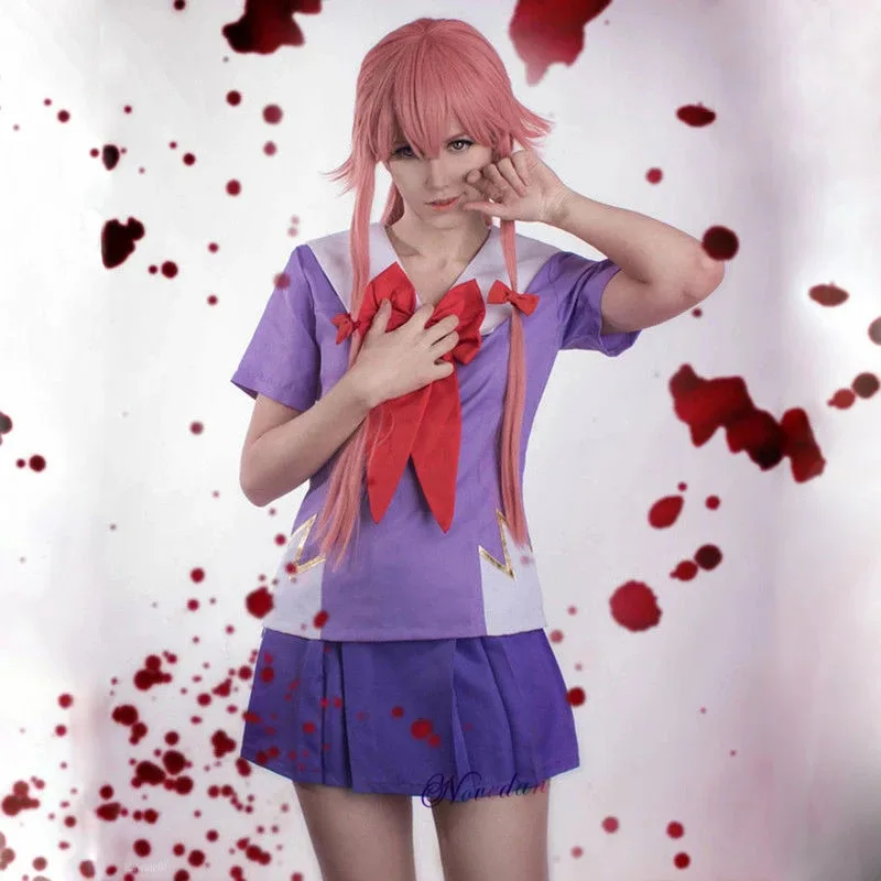 Фото Ци японское аниме дневник будущего Gasai Yuno Mirai Nikki школьная форма платье моряка косплей костюм парик №3